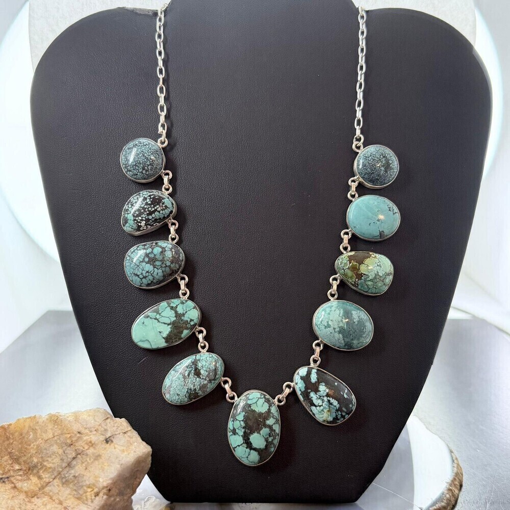 Sterling Southwestern Style Multi Shape Hubai Turquoise 20" Necklace For Women